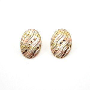 14K Gold Tri-Gold Diamond Cut Earrings